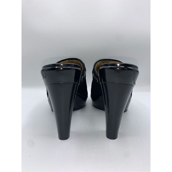 Coach Jodey Signature Black Suede Leather Heeled Platform Clogs - Picture 5 of 11